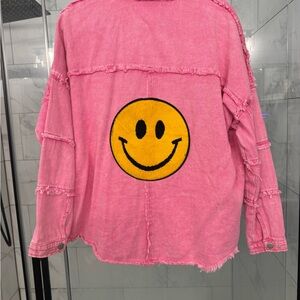 Pink Denim Jacket with Smiley Face